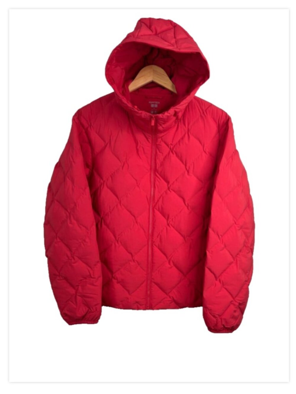 Uniqlo Women's Pufftech Quilted Hooded Jacket M Red Full Zip Lightweight Pockets